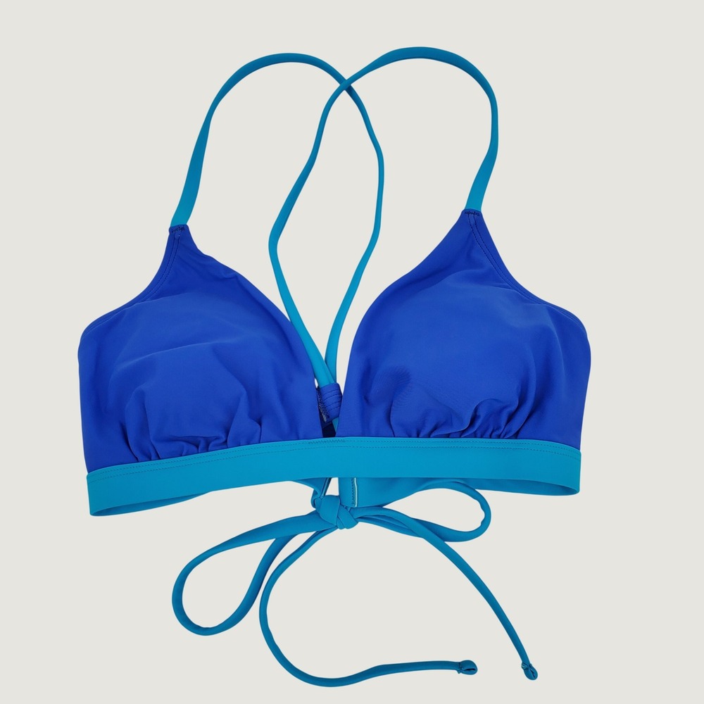 Cupshe Colorblock Bikini Swim Top Womens Small Blue Lined Removable Pads Stretch